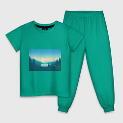 Пижама хлопковая детская Олень у озера цвета зеленый — фото 1