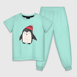 Пижама хлопковая детская Зимний пингвин-мальчик, цвет: мятный
