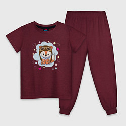 Пижама хлопковая детская Лисёнок-пилот, цвет: меланж-бордовый