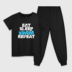 Пижама хлопковая детская Eat sleep swim repeat, цвет: черный