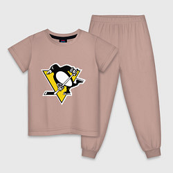 Пижама хлопковая детская Pittsburgh Penguins, цвет: пыльно-розовый