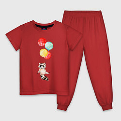 Пижама хлопковая детская Енот на шариках, цвет: красный
