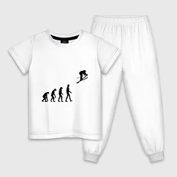 Пижама хлопковая детская Эволюция лыжник, цвет: белый