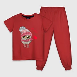 Пижама хлопковая детская Cute Owl, цвет: красный