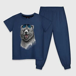 Пижама хлопковая детская Медведь в очках, цвет: тёмно-синий