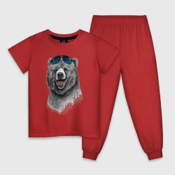 Пижама хлопковая детская Медведь в очках, цвет: красный