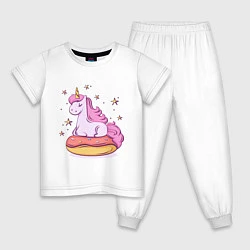 Пижама хлопковая детская Единорог на пончике, цвет: белый