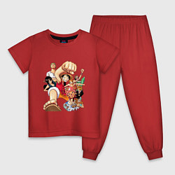 Пижама хлопковая детская Ван-Пис команда, цвет: красный