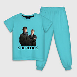 Пижама хлопковая детская Sherlock, цвет: бирюзовый