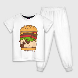 Пижама хлопковая детская Мопс-бургер, цвет: белый