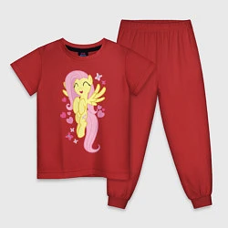Пижама хлопковая детская Флаттершай и бабочки, цвет: красный