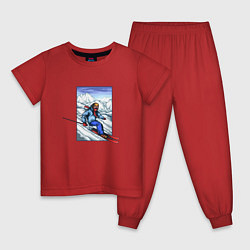 Пижама хлопковая детская Лыжный Спорт, цвет: красный