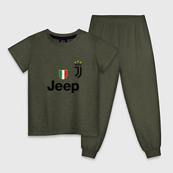 Пижама хлопковая детская Ronaldo: Juve Sport цвета меланж-хаки — фото 1