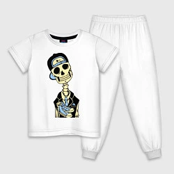Пижама хлопковая детская Скелет в кепке, цвет: белый
