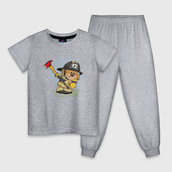 Пижама хлопковая детская Медвежонок-пожарник, цвет: меланж