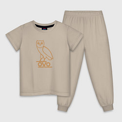 Пижама хлопковая детская OVO Owl, цвет: миндальный