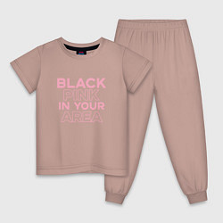 Пижама хлопковая детская Black Pink in youe area, цвет: пыльно-розовый