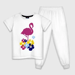 Пижама хлопковая детская Фиолетовый фламинго, цвет: белый
