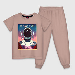 Пижама хлопковая детская SpaceX: Astronaut, цвет: пыльно-розовый