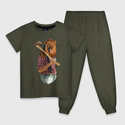 Пижама хлопковая детская Lion lumberjack, цвет: меланж-хаки