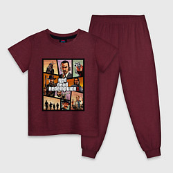 Пижама хлопковая детская Red Dead Redemption 2, цвет: меланж-бордовый