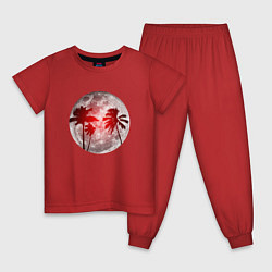 Пижама хлопковая детская Красный закат в тропиках, цвет: красный