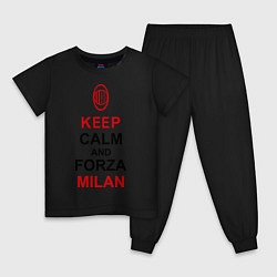 Пижама хлопковая детская Keep Calm & Forza Milan, цвет: черный