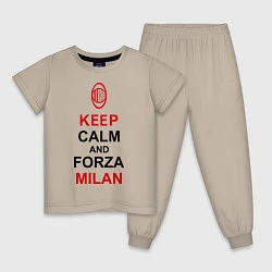 Пижама хлопковая детская Keep Calm & Forza Milan, цвет: миндальный