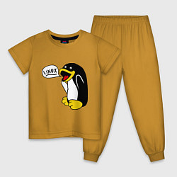 Пижама хлопковая детская Пингвин: Linux, цвет: горчичный
