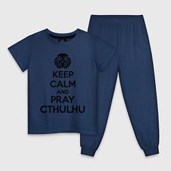 Пижама хлопковая детская Keep Calm & Pray Cthulhu, цвет: тёмно-синий