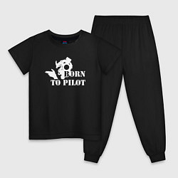 Пижама хлопковая детская Born to pilot, цвет: черный