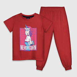 Пижама хлопковая детская Умный Единорог, цвет: красный