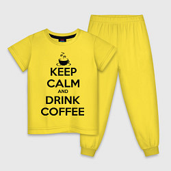 Пижама хлопковая детская Keep Calm & Drink Coffee, цвет: желтый