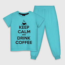 Пижама хлопковая детская Keep Calm & Drink Coffee, цвет: бирюзовый