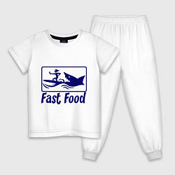 Пижама хлопковая детская Shark fast food, цвет: белый
