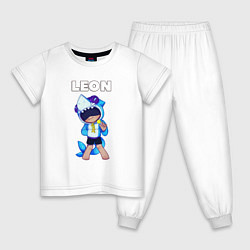 Пижама хлопковая детская Brawl Stars LEON, цвет: белый