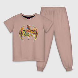 Пижама хлопковая детская BAT logo, цвет: пыльно-розовый