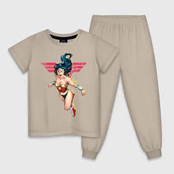 Пижама хлопковая детская Wonder Woman, цвет: миндальный