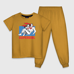 Пижама хлопковая детская Superman & Supergirl цвета горчичный — фото 1