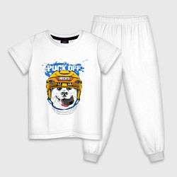 Пижама хлопковая детская Hockey Dog, цвет: белый