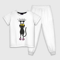 Пижама хлопковая детская Висящий кот, цвет: белый