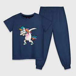 Пижама хлопковая детская Единорог, цвет: тёмно-синий