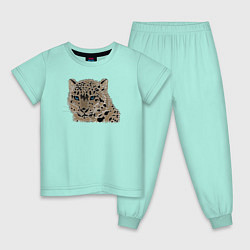Пижама хлопковая детская Metallized Snow Leopard цвета мятный — фото 1