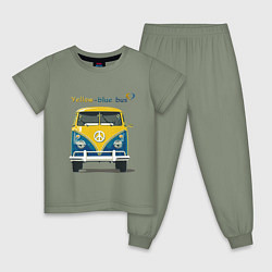 Пижама хлопковая детская Я люблю вас Yellow-blue bus, цвет: авокадо