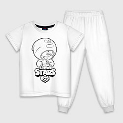 Пижама хлопковая детская Brawl Stars LEON раскраска, цвет: белый