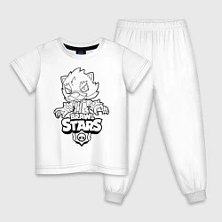 Пижама хлопковая детская Brawl Stars LEON раскраска, цвет: белый