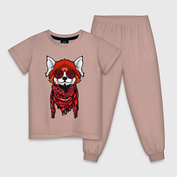 Пижама хлопковая детская Красная панда, цвет: пыльно-розовый