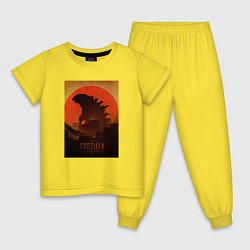 Пижама хлопковая детская Godzilla and red sun, цвет: желтый