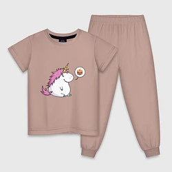 Пижама хлопковая детская Пухленький единорог, цвет: пыльно-розовый