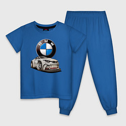 Пижама хлопковая детская BMW оскал, цвет: синий